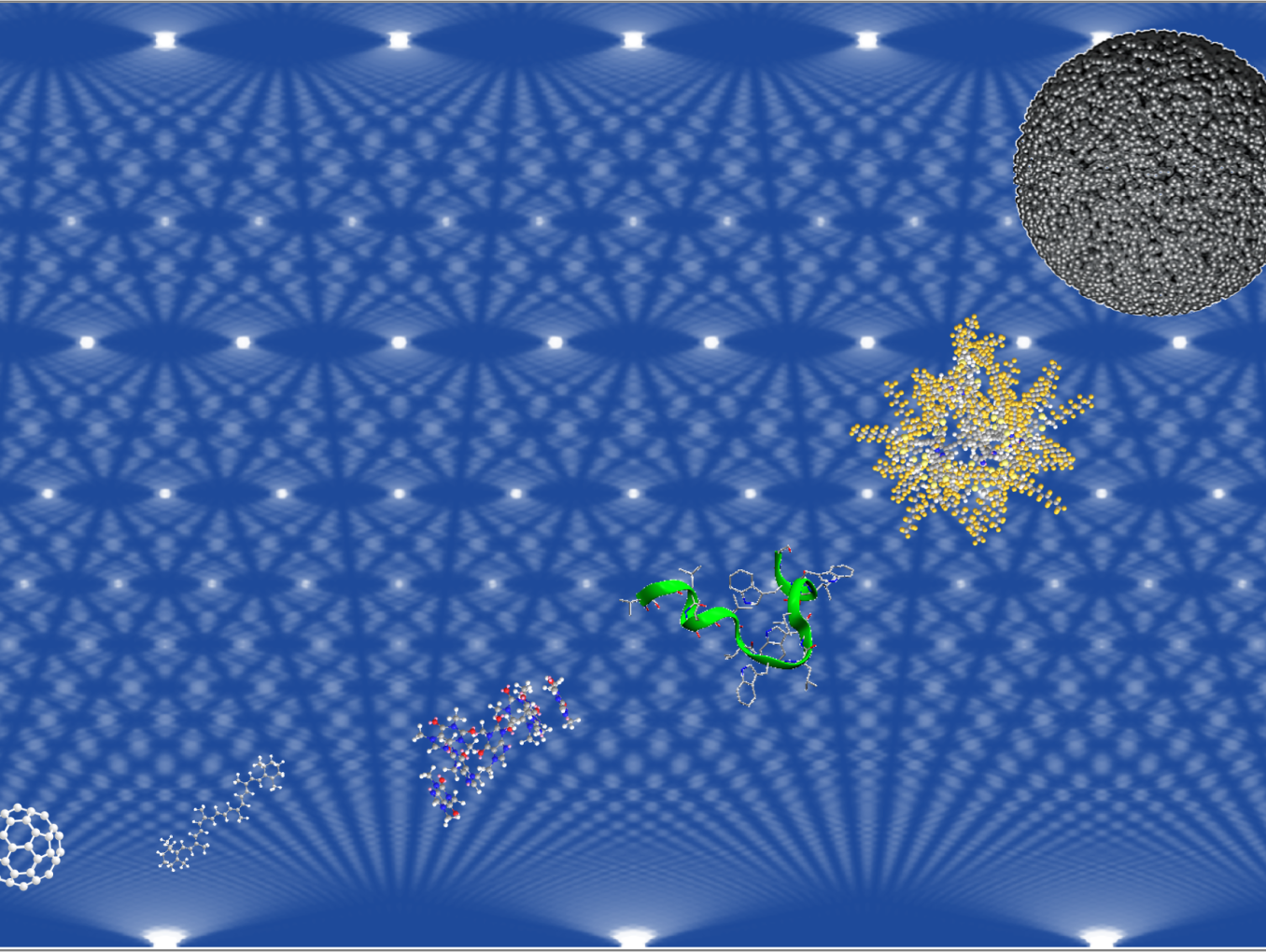 “TPP_Interference” Molecular diffraction pattern of individual tetraphenylporphyrin molecules, recorded behind a nanomechanical diffraction grating and detected by single molecule fluorescence imaging. 