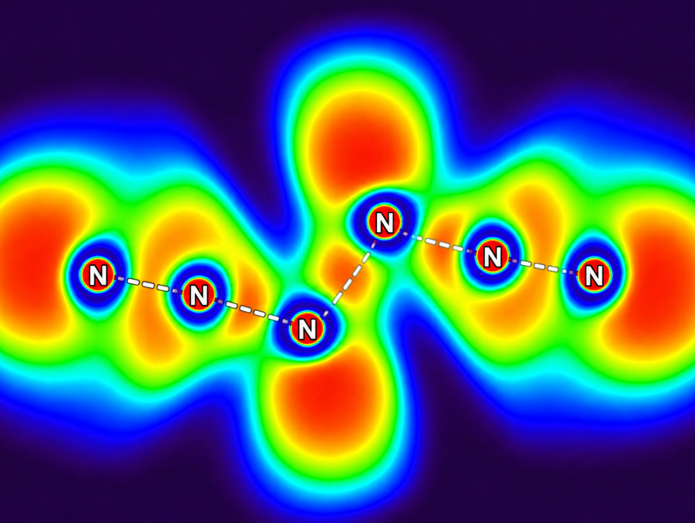Artistic rendering of N6 with the electron density localised around the N-atoms and along the N–N bonds.
