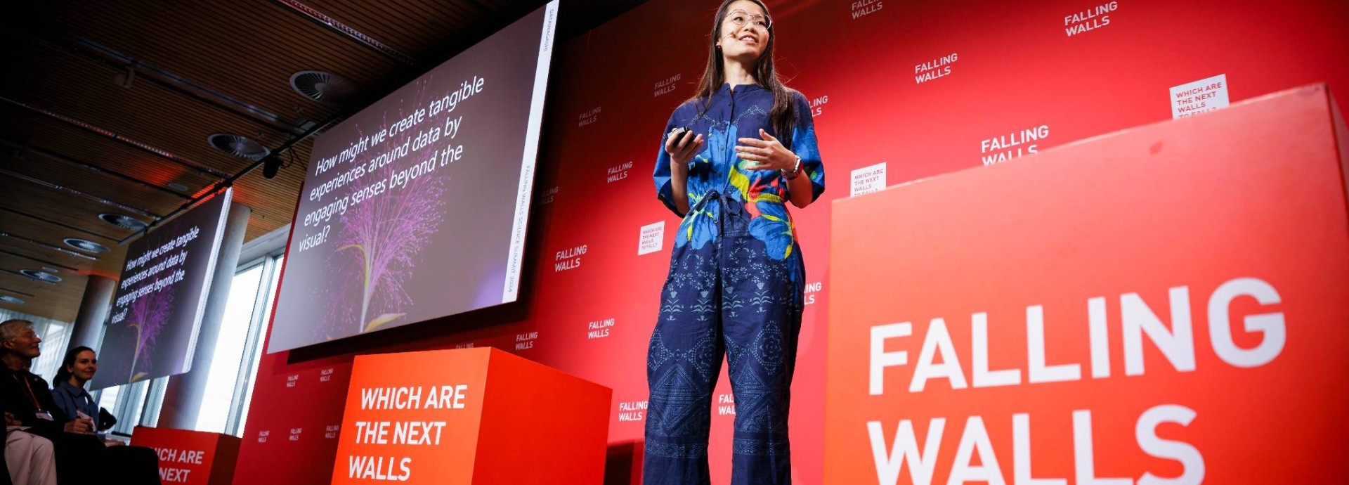 Science Summit Breakthrough of the Year in Arts and Science category Tiange Wang on stage.