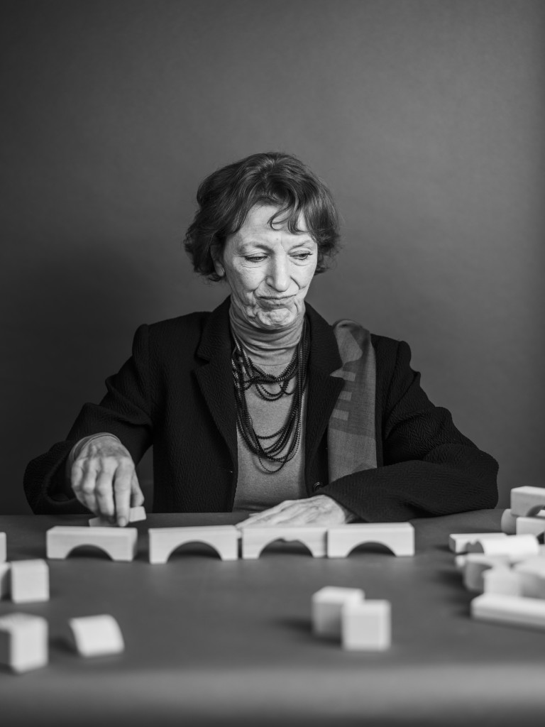Image of Maria Leptin with building blocks for Falling Walls' Shape the Future campaign