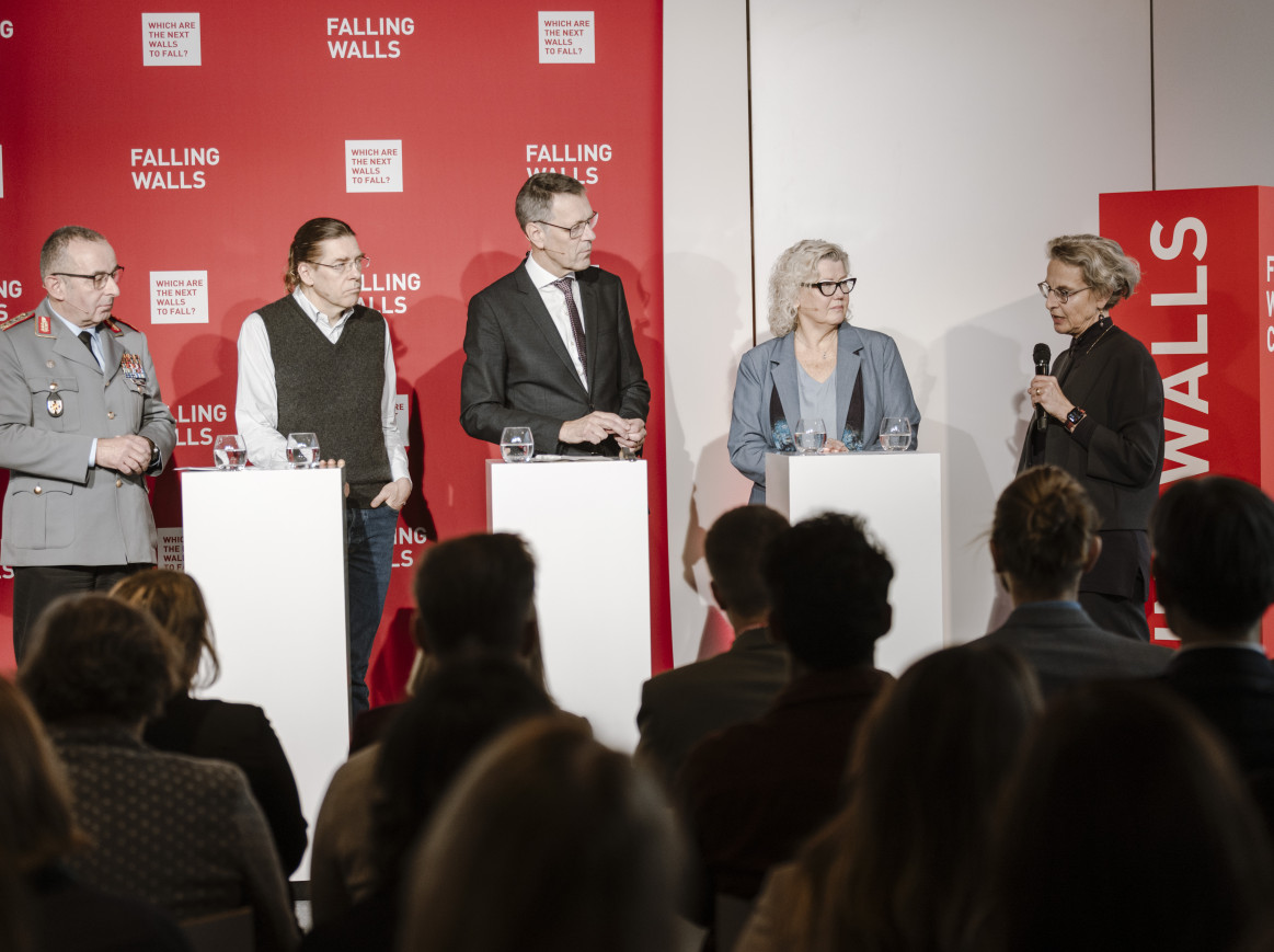 Speakers discussing Academic Freedom and Security at a Falling Walls Circle Round Table at Science Summit 2024