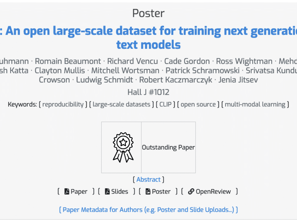 LAION 5B Outstanding Paper Award at NeurIPS2022 
