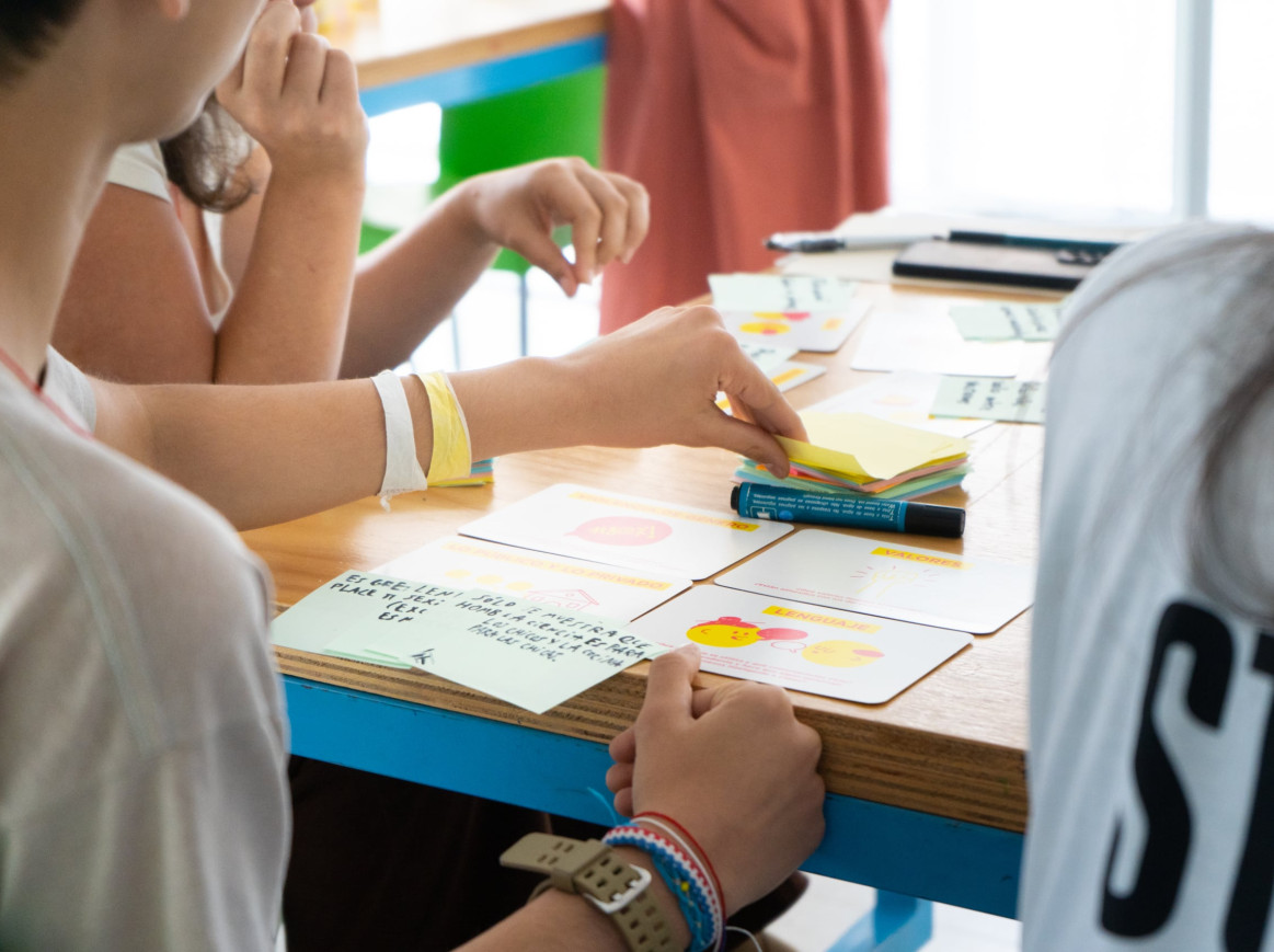 Group workshop with cards and postit