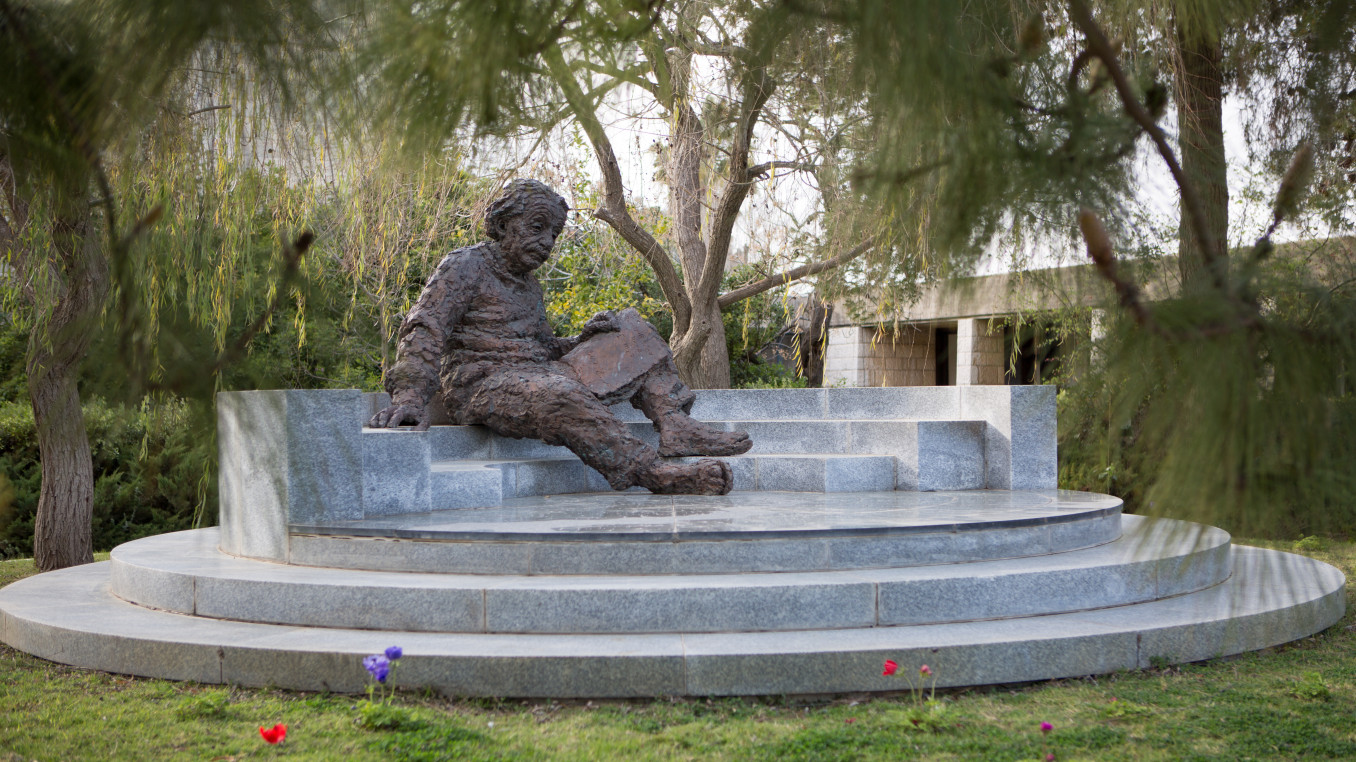 A statue of Einstein, in the garden of the Israel Academy