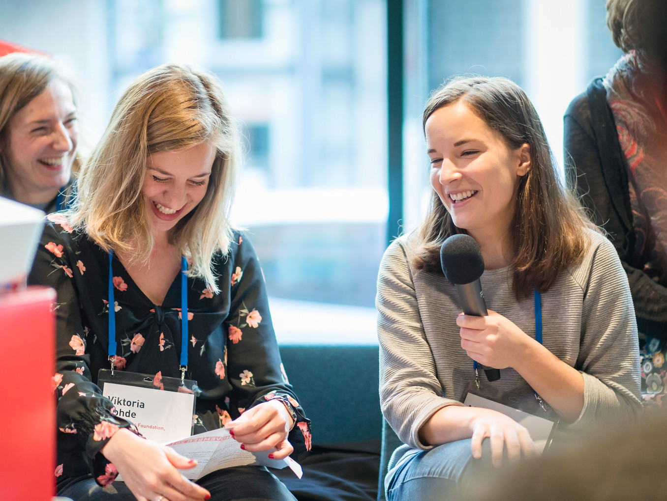 Meghan Wolf and Viktora Rhode at a workshop in the Falling Walls Foundation's Office.
